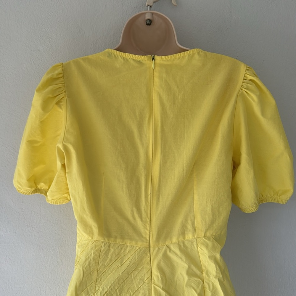 ZARA bright yellow puff sleeve ruffle cotton v-neck mini dress size small - Picture 11 of 14